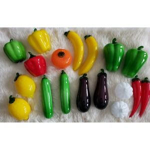 Vintage Lot of 18 Piece Murano Style Hand Blown Glass Fruits & Vegetables